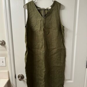 Vintage Linen Olive Green Sleeveless Dress